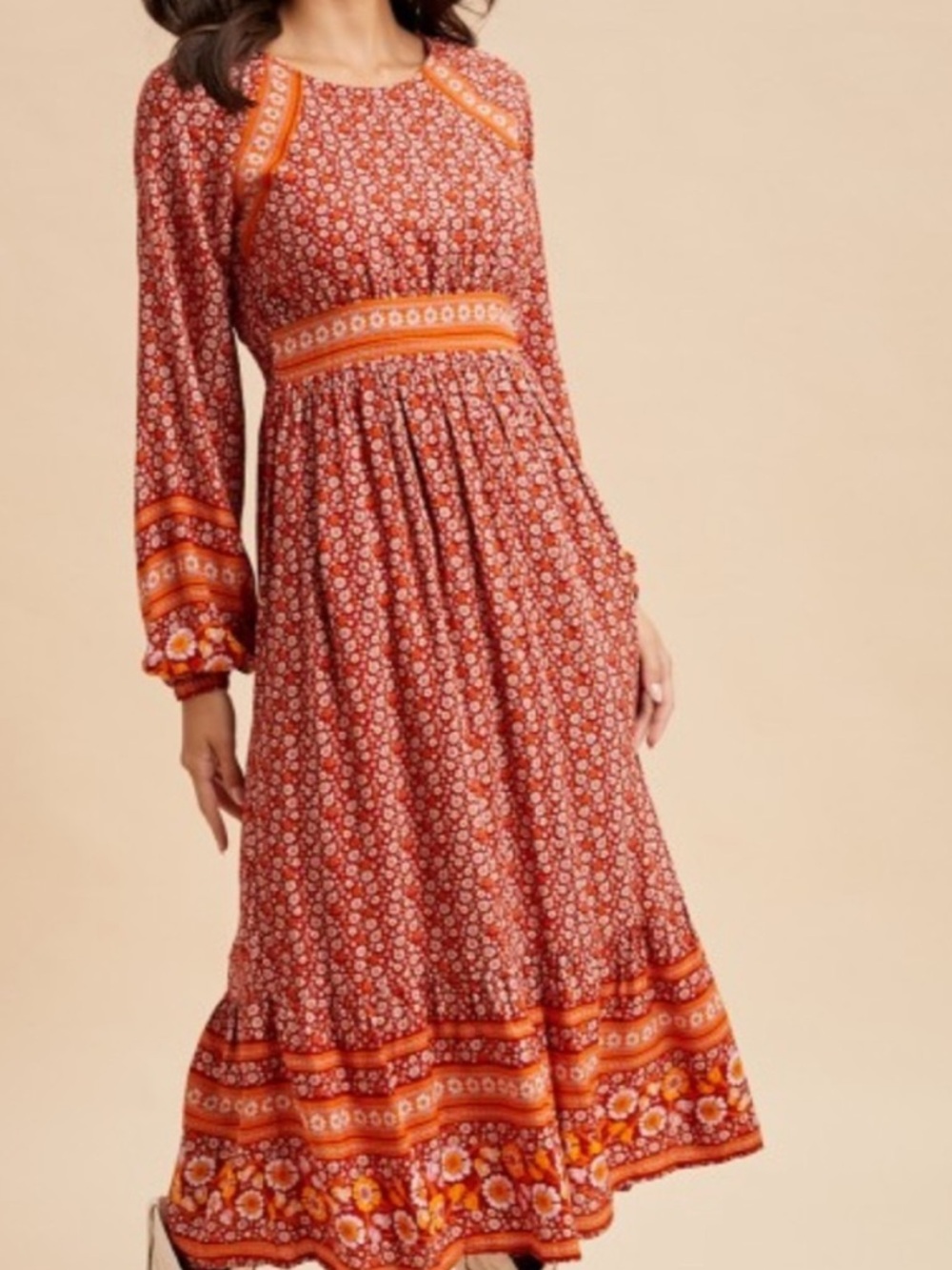 NWT In Bloom Red and Orange Floral Midi Dress